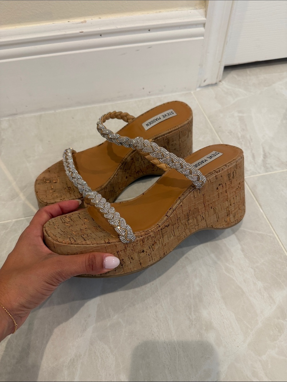 Steve Madden Cork Platform Wedges with Braided Metallic Straps
